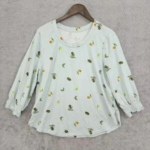 Cuddl Duds Womens Avocado Print 3/4 Sleeve Top Size L 16PT